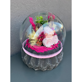 ÖZEL BÜYÜK ÜÇLÜ IŞIKLI PEMBE  SOLMAYAN GÜL